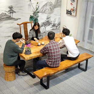 茶桌椅组合中式 茶盘桌子简约现代实木铁艺茶几禅T意居茶台桌椅套