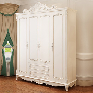 欧式 衣柜卧室三四五门组合收纳柜经济型推拉门白色实木大衣橱家用