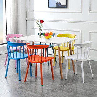 塑料椅子家用咖啡奶茶店等位椅约北欧餐椅网红温莎椅书桌椅