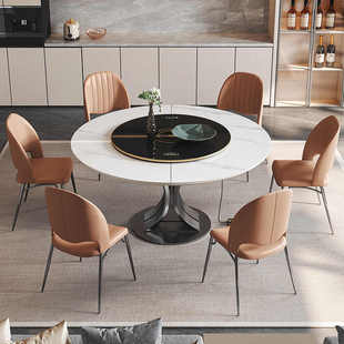 高端岩板餐桌现代简约轻奢家用多功能8人10人带电磁炉伸缩圆餐桌