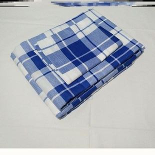 推荐 中学生蓝格子宿舍枕被罩三件套棉单人牀学校专用条纹蓝白格子