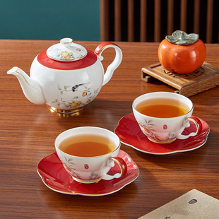 骨瓷下午茶水具咖啡杯碟套装 轻奢优雅金边花茶杯碟礼物 迈卡伦