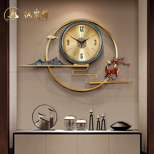 纯铜钟表挂钟客厅家用时尚 挂墙钟表轻奢静音钟艺术装 饰新中式 时钟
