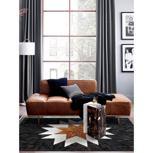 76轻奢客厅地毯牛皮拼接设计师简约时尚 现代黑色创意INS地垫定制
