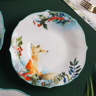 创意森林陶瓷汤盘深盘小清新北欧沙拉盘家用盘子菜盘点心盘水果盘