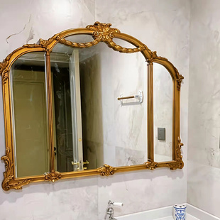 复古浴室镜壁挂墙桌面梳妆镜欧式 雕花智能三面卫生间化妆镜 法式