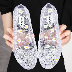 女中年2023新款 果冻透明洞洞鞋 塑料水晶凉鞋 软底妈妈鞋 子 女士夏款