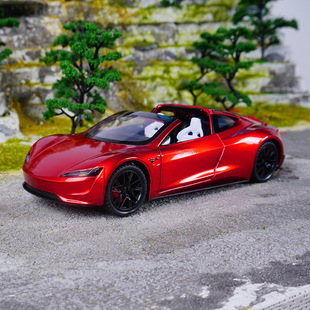 24特思拉Roadster敞篷跑车声光回力车玩具仿真合金模型收藏摆件