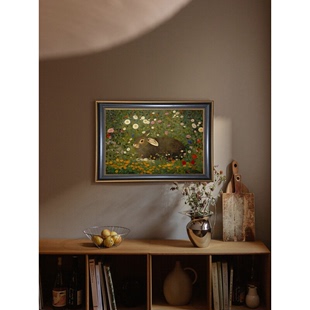 泰集泉克里姆特世界名画原作复刻手绘油画兔子客厅玄关沙发装 饰画