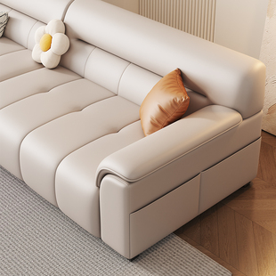 意式 极简科技生态皮猫抓布沙发小户型奶油风直排实木框架真皮 推荐