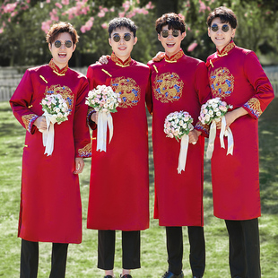 伴郎服中式 兄弟团结婚礼服男2024新款 搞笑中国风唐装 旗袍相声大褂