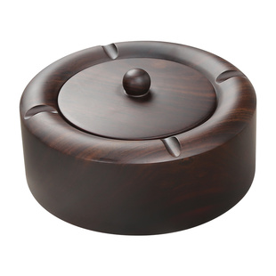 黑檀实木中式 带盖烟灰缸欧式 木质创意个性 潮流大号家用客厅防飞灰
