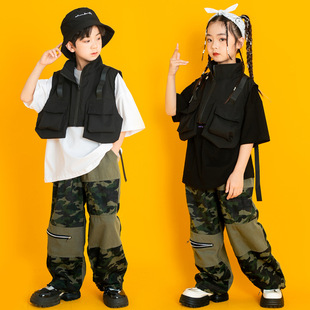儿童街舞潮服男童套装 迷彩hiphop女童爵士舞服装 嘻哈少儿走秀服装