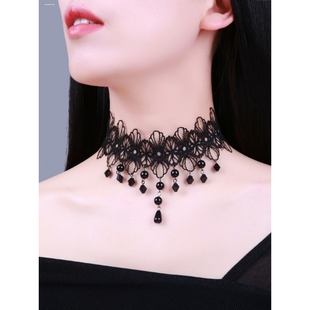 日韩黑色超仙女气质颈带饰品花卉蕾丝项圈颈链锁骨链项链女