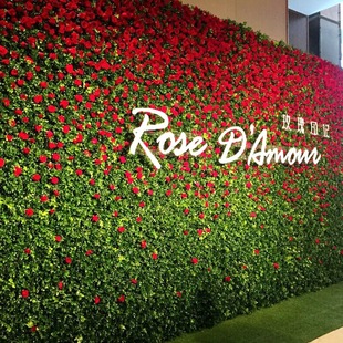 仿真绿植墙玫瑰花背景墙装 饰立体植物墙仿生假草坪形象墙垂直绿化