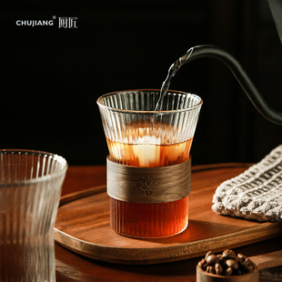 日式 挂耳咖啡杯隔热防烫玻璃杯家用竖纹泡茶杯子高颜值水杯拿铁杯