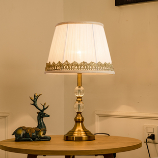 美式 复古卧室床头灯北欧风现代简约客厅酒店触摸遥控水晶仿铜台灯
