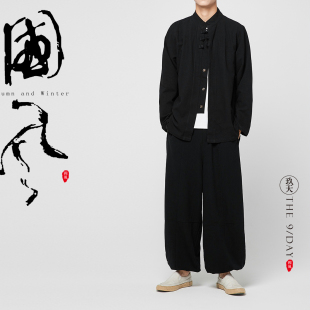 春季 中国风男装 外套立领盘扣棉麻上衣中式 设计师服装 衬衫 亚麻长袖