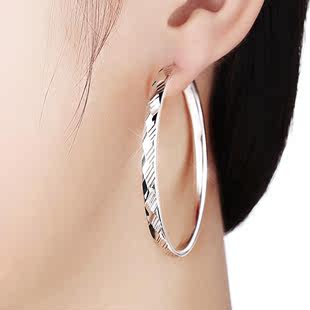 银耳环9999纯银女正品 女显瘦耳圈显瘦耳圈针耳圈大圈耳饰气质圆环