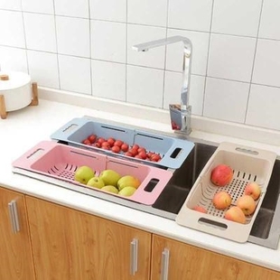 可伸缩洗菜盆沥水篮长方形塑料家用厨房水槽沥水架水池洗碗池收纳