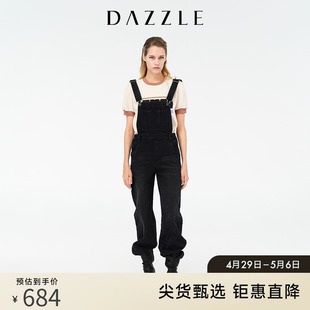 DAZZLE地素奥莱春季 设计感小众直筒黑色牛仔背带裤 连体裤 子女