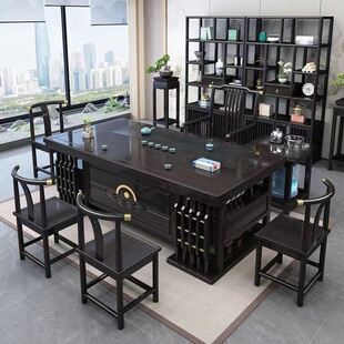 仿古中式 黑檀色现代办公室高端客厅茶桌一整套家用实木茶桌椅组合