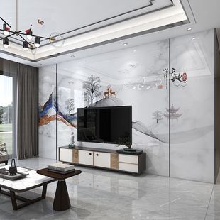大板山水画墙影视大理石客厅瓷砖新中式 现代简约微晶石电视背景墙