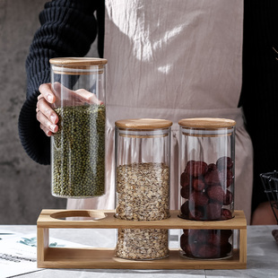 北欧厨房玻璃密封罐套装 家用陶瓷咖啡茶叶杂粮调味料收纳储物罐子