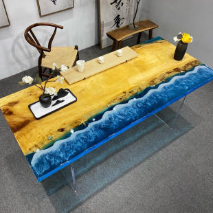 树脂河流桌大板桌商用创意个性 书桌办公胡桃木茶桌木大板海洋茶板