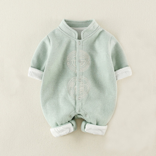 百天婴儿衣服男孩宝宝满月服一周岁新生儿中国风汉服连体衣春秋装
