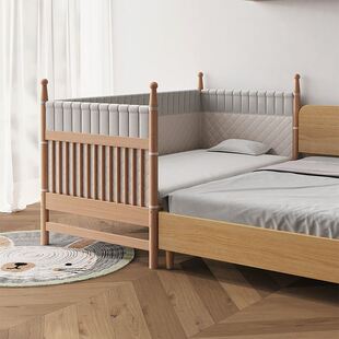 实木儿童床拼接床婴儿拼接大床加宽床边床带护栏男女孩宝宝单人床