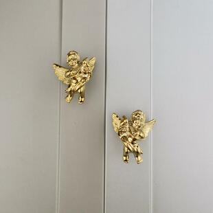 铸铜师法式 黄铜小天使拉手北欧轻奢复古衣柜门抽屉橱柜镀金色把手