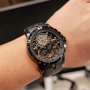 OBLVLO 欧宝罗全自动机械手表男双飞轮大表盘机械表时尚 男士 手表