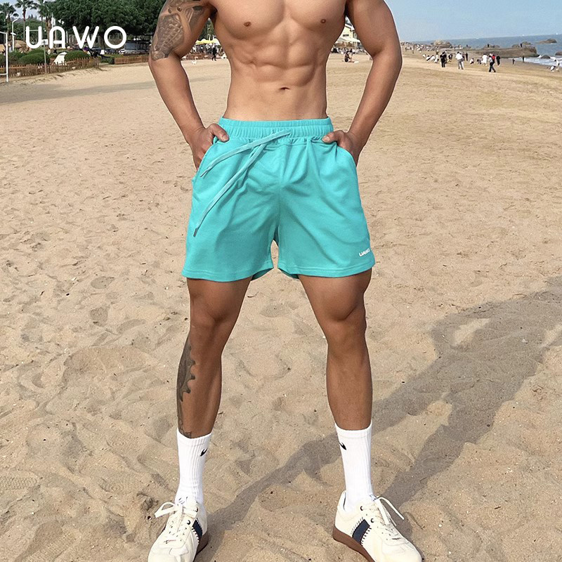 百搭宽松运动跑步训练健身直筒沙滩裤 纯色松紧腰短裤 uawo夏季 男士