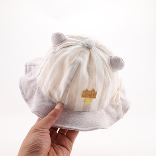 婴儿帽子春秋薄款 12个月可爱男女宝宝渔夫帽可调节幼儿遮阳帽