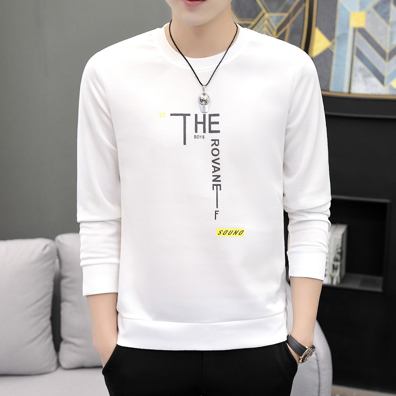 青少年长袖 T恤韩版 圆领男装 套头卫衣学生装 潮流打底衫 印花新 修身