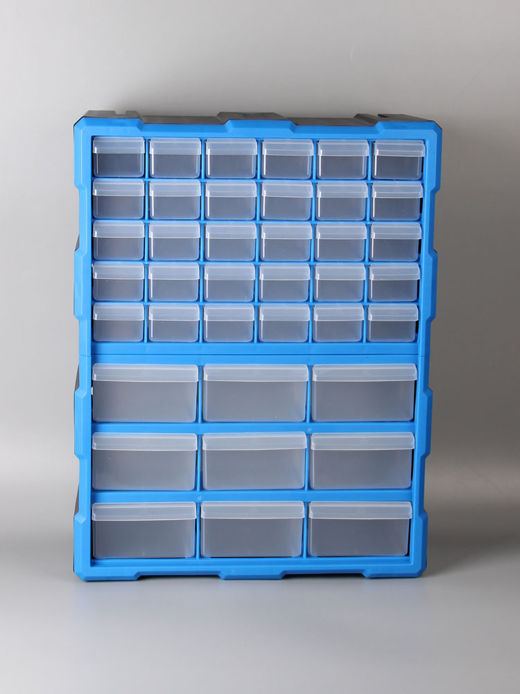 蓝色加厚拼装 桌面抽屉式 收纳筐零件螺丝电子元 件整理箱分格储物盒