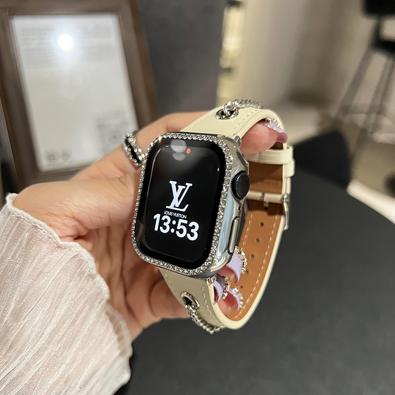 真皮小众金属高级感适用applewatch8表带iwatch9苹果手表皮质se7