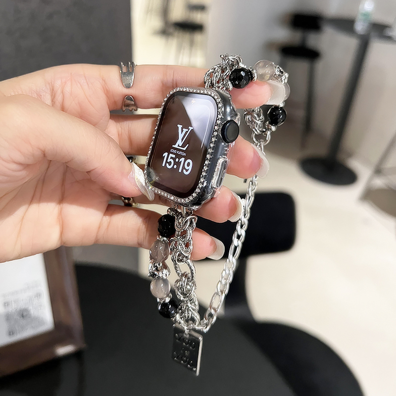 iwatchs9表带珍珠手表链金属小香风适用于苹果applewatch8