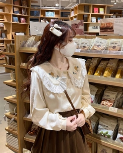 甜美娃娃领长袖 衬衫 春季 设计感小众衬衣法式 独特别致打底上衣 女装