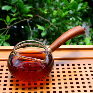 公道杯分茶器侧把木把玻璃耐热透明日式 旅行功夫茶具配件公杯茶海