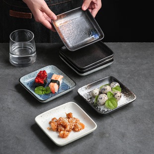 四方陶瓷方盘商用料理烤肉小菜小吃碟日式 正方碟餐厅餐具家用瓷碟