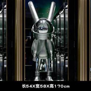 饰宇航员兔网红店门口打卡玻璃钢装 饰电镀太空兔雕塑大 2023酒吧装