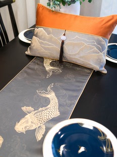 餐桌禅意桌旗中式 茶几台布餐垫布艺长条简约高档茶旗防尘盖布定制