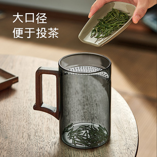 玻璃月牙泡茶杯日式 茶水分离绿茶杯过滤耐高温办公室个人专用茶杯