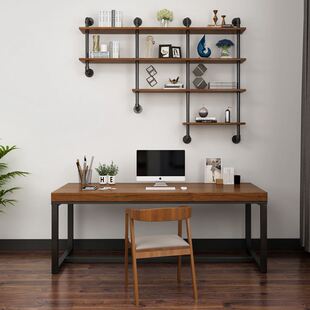 定制实木双人书桌书架组合书柜一体桌水管置物架卧室电脑桌长条桌