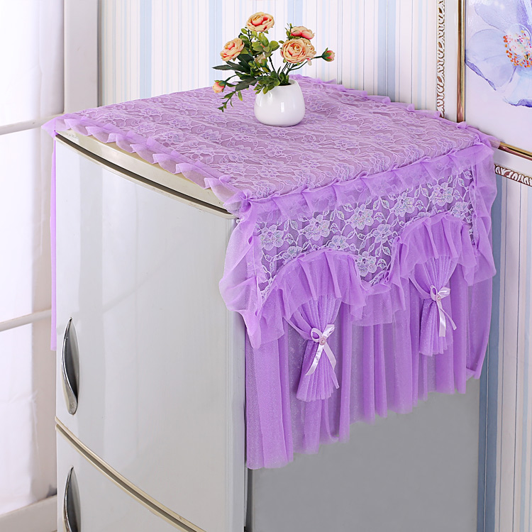 饰对开韩式 双开门盖布洗衣机罩盖巾 紫色冰箱巾防尘罩蕾丝单开门装