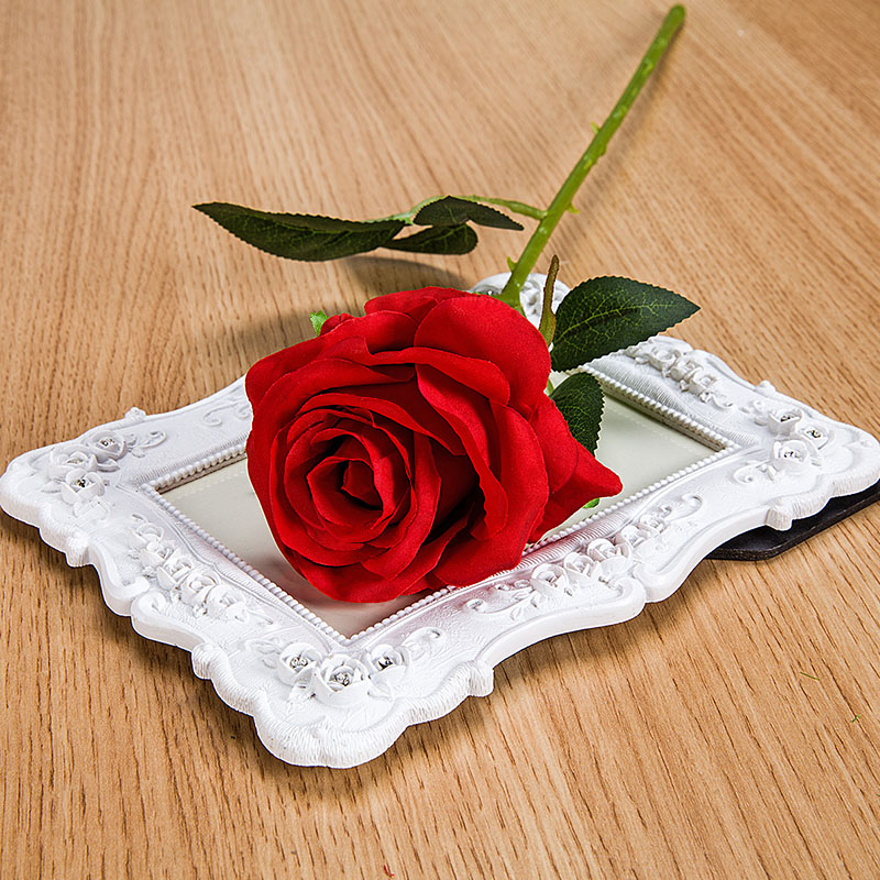 仿真玫瑰花束干花塑料花假花单支客厅装 饰花绢花餐桌摆件花艺插花