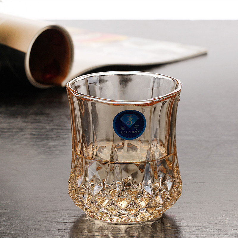 君子金色玻璃杯创意钻石花纹杯透明色水杯琥珀色酒杯果汁杯热饮杯