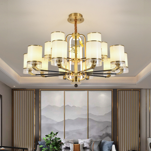 新中式 全铜客厅吊灯中国风现代简约灯轻奢风格 别墅复式 楼餐厅灯具